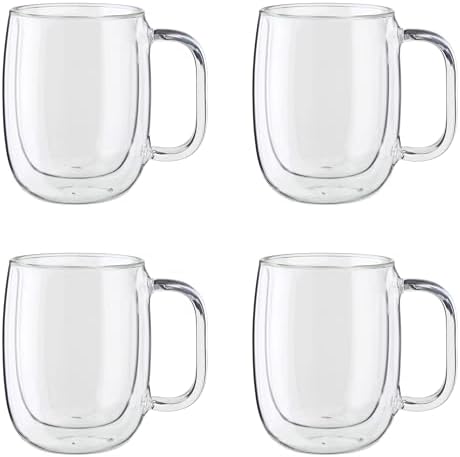 ZWILLING Sorrento Plus 4-pc Double-Wall Glass, Insulated Coffee Mug, 12-oz, 355ml, Clear