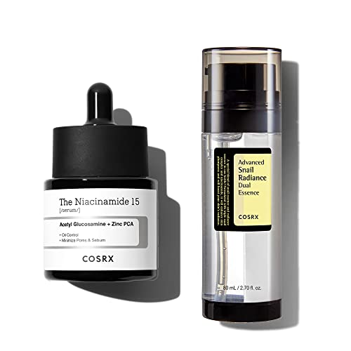 COSRX Niacinamide Duo- Snail Mucin Dual Essence + Niacinamide 15% Serum- Snail Mucin and Niacinamide Hydrating Essence & Niacimaide Serum to Minimize Pores & Reduce Sebum, Korean Skin Care