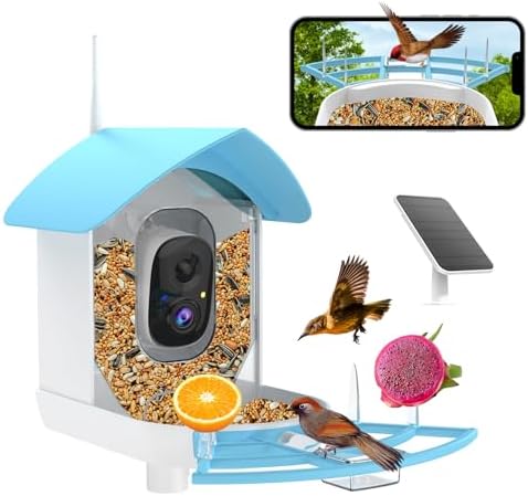 Bird Feeder with Camera, Smart AI Bird Breed Recognition,Birds Motion Detection with Real Time Notice, Solar Powered Auto Capture Bird Watching WiFi Camera,Gifts for Birdlover,Family,SkyBlue