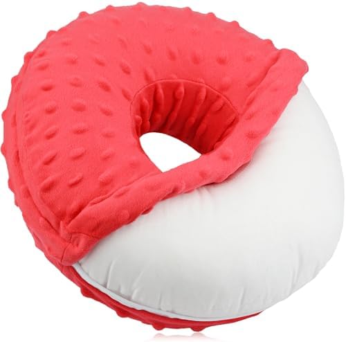 Ear Piercing Pillow Removable Cover for Side Sleepers Ear Pain Luxury Cnh Ear Pillow with Holes Washable Side Sleeping Pillows Support Head, Minky Dot Red
