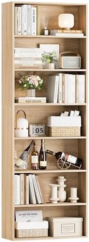 FACBOTALL 82" Tall Bookshelf, 7-Tier Open Shelves Bookcase, Freestanding Display Storage Shelves, Tall Bookcase Home Decor Furniture for Home Office, Living Room, Bedroom, Light Oak