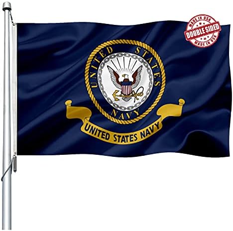 US Navy Emblem Flag Double Sided 3x5 Outdoor- Heavy Duty Navy Naval Military Flags -United State Navy Flags Banner with 2 Brass Grommets 4 Rows Stitched