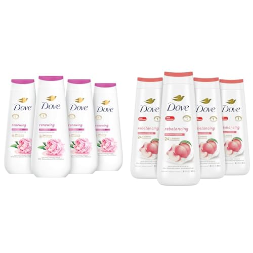 Dove Body Wash Renewing Peony Rose Oil and Rebalancing White Peach Rice Milk 4 Count 20 oz