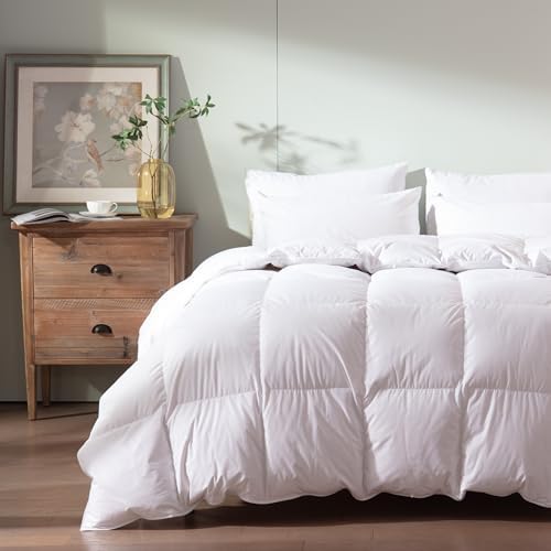 Feather Down Comforter Queen Size,Hotel Style Bedding Comforter,750+ Fill Power,1200TC,100% Organic Cotton Fabric,All Season White Duvet Insert with 8 Corner Tabs