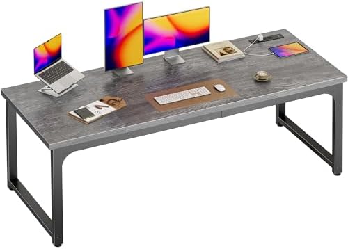 Huuger 63 x 24 inch Desk with Power Outlets & USB-C, Deeper & Thicker Desktop, Robust Metal Tubes, Computer Desk, Heavy Duty Office Desk, Work Gaming Desk, for Home Office, Grey
