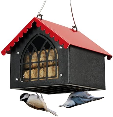 Kingsyard Double Suet Bird Feeder with Weatherproof Roof, All Metal, Upside Down Suet Feeders for Outdoors Hanging, Great for Downy Woodpecker Nuthatch Chickadee, Red