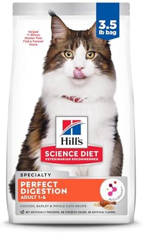 Hill's Science Diet Perfect Digestion, Adult 1-6, Digestive Support, Dry Cat Food, Chicken, Brown Rice, & Whole Oats, 3.5 lb Bag