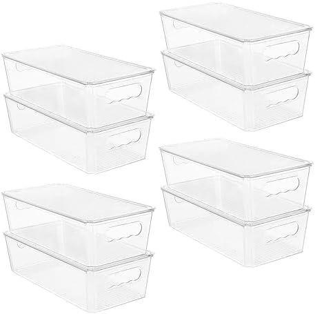Vtopmart 8pcs Clear Organizers and Storage Bins with Lids, Stackable Plastic Storage Containers with Handles for Fridge, Freezer, Pantry, Cabinet, Kitchen Organization