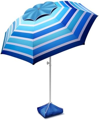 8FT Large Beach Umbrella with Level 7 Wind Resistance, Sand Anchor, Portable Outdoor Umbrella with UPF50+ UV Protection, Tilt Sun Shelter for Beach, Patio, Yard