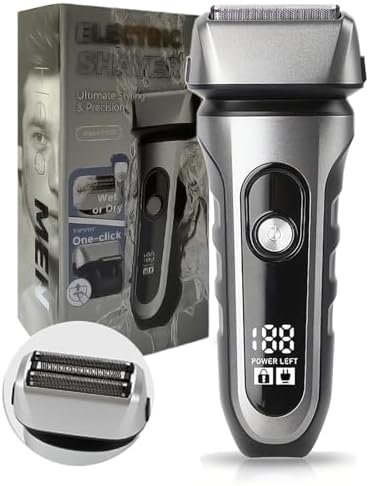 Men's Electric Foil Razor, Rechargeable Cordless Foil Shaver with Pop-up Sideburns Knife, Wet & Dry, Silver