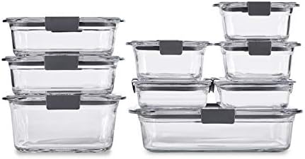 Rubbermaid Brilliance Glass Food Storage Containers, Set of 9 Food Containers with Lids (18 Pieces Total), BPA Free and Leak Proof