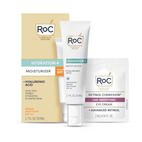 RoC Multi Correxion 1.5% Pure Hyaluronic Acid Anti Aging Daily Face Moisturizer with Broad Spectrum Sunscreen SPF 30 (1.7 oz) with Retinol Eye Cream Packette (Packaging May Vary)