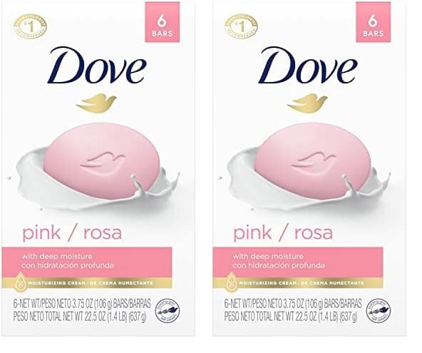 Dove Beauty Bar Gentle Skin Cleanser Pink 6 Bars Moisturizing for Gentle Soft Skin Care More Moisturizing Than Bar Soap 3.75 oz (Pack of 2)