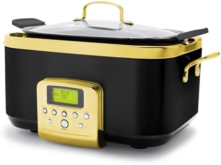 GreenPan Elite 8-in-1 Programmable 6QT Electric Slow Cooker, Dishwasher Safe Lid & Removable Crock, PFAS-Free Healthy Ceramic Nonstick Multi-Cooker, Sear, Sauté, Brown, Steam Basket, Roast, Gold