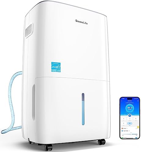 GoveeLife Dehumidifier for Home 4,500 Sq.Ft, 50 to 109 Pint Smart Auto Humidity Control, Drain Hose, 2.0Gal Bucket, Compressor Dehumidifiers for Basement with Auto Shut Off, Bathroom, Bedroom, Garage