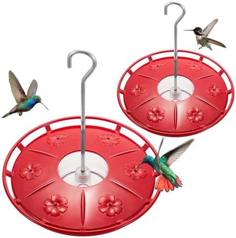 Kingsyard 2 Pack Hummingbird Feeders for Outdoors Hanging - 6 bee Guard Feeding Ports & Circular Perch, Built-in Ant Moat, Easy to Refill & Clean (Red).