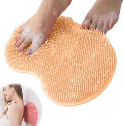 Shower Foot Scrubber Mat with Non-Slip Suction Cups, Foot Back Cleaning Pad Back Washer Exfoliating Bath Wash Pad, Non Slip Bathtub and Shower Mat with Suction Cups and Drain Holes