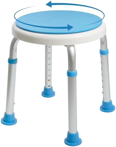 FSA/HSA Eligible, Vaunn Medical Tool-Free Assembly Adjustable Swivel Shower Stool Seat Bench with Anti-Slip Rubber Tips for Safety and Stability