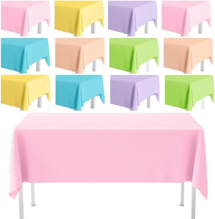 Kinlop 12 Pack Pastel Color Tablecloths Plastic Assorted Color Tablecloth Disposable Rectangle Table Covers for Baby Shower Bridal Wedding Girls Birthday Party Summer Decorations