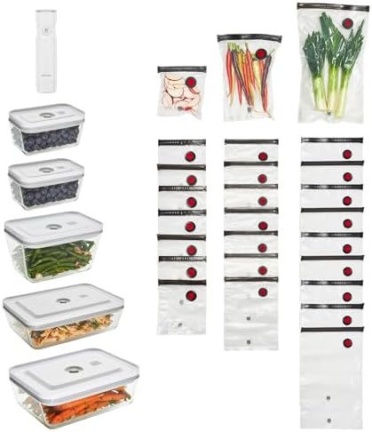ZWILLING Fresh & Save 32pc Vacuum Starter Set, Vacuum Sealer Machine Set, Sous Vide Bags, Meal prep, Airtight Food Storage Containers Glass