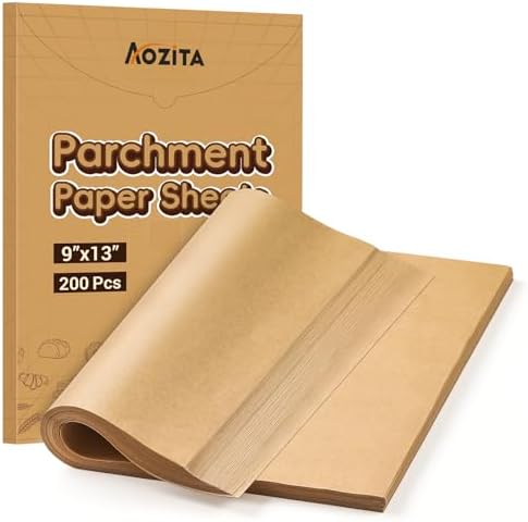 200Pcs 9x13 Inch Unbleached Parchment Paper Sheets for Baking, Pre-Cut, Non-Stick Parchment Paper for Baking, Cooking, Grilling, Air Fryer, Half Sheet Baking Sheets for Baking Cookies, Cooking, Oven