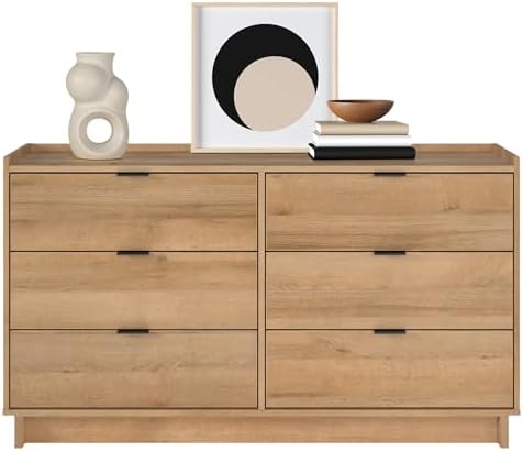 Prepac Simply Modern 6-Drawer Double Dresser for Bedroom, Chest of Drawers, Modern Bedroom Furniture, 52.5†Wide x 16†deep x 29.5†Tall, Oak