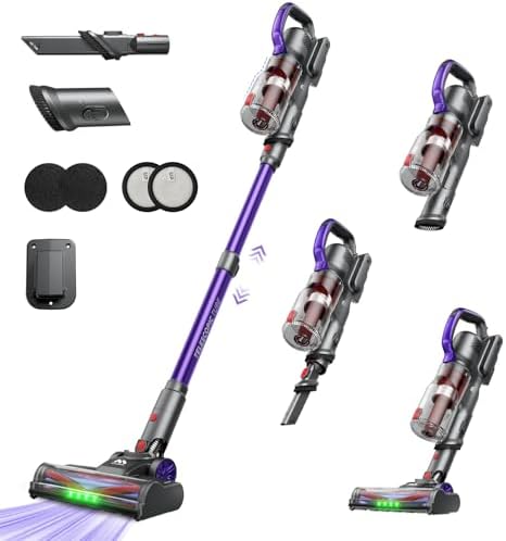 AlloyMove Cordless Vacuum Cleaner 45KPA, Up to 60mins Runtime Lightweight Powerful Suction Vacuum Cleaners for Home, 3 Suction Modes, Rechargeable Stick Vacuum for All Floor/Carpet/Pet Hair/Car, A03