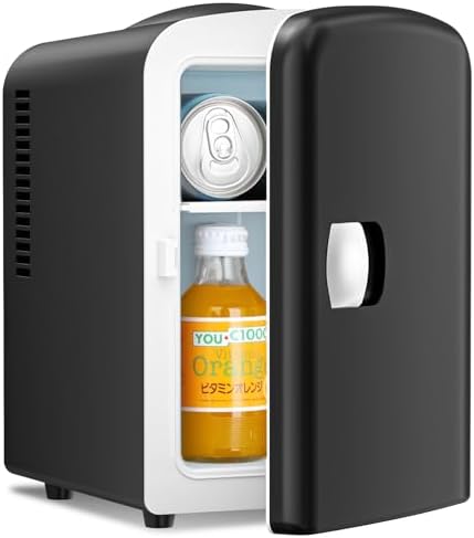 Antarctic Star Compact Refrigerator, Portable Mini Fridge, Skin Care 4L Capacity/6 Cans, for Bedroom, Car, Office & Dorm, Small Cooler for Cosmetics, Beverage and Food, Black