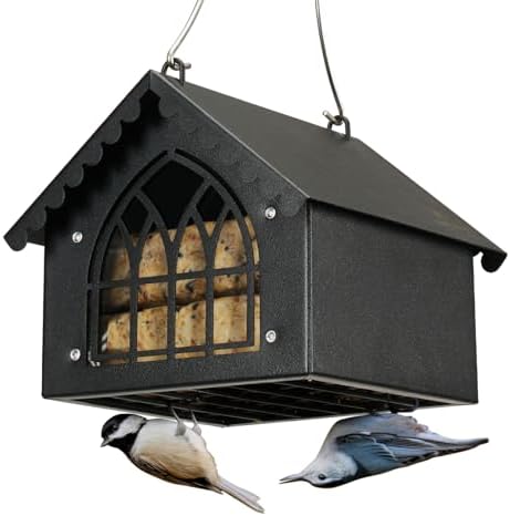 Kingsyard Double Suet Bird Feeder with Weatherproof Roof, All Metal, Upside Down Suet Feeders for Outdoors Hanging, Great for Downy Woodpecker Nuthatch Chickadee, Black