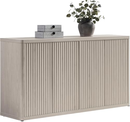 SICOTAS Buffet Cabinet with Storage Accent Sideboard with 4 Doors 66.3" Wide Fluted Credenza Modern Buffet Table Media Console Cabinet Entryway Cabinets for Living Room Kitchen Dining Room Hallway