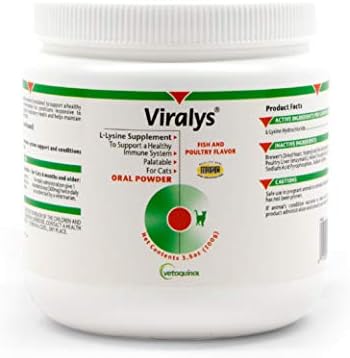 Vetoquinol Viralys Daily L-Lysine Powder for Cats and Kittens, Fish Flavored Lysine Supplement for Cats and Kittens to Support Immune Health, Normal Eye Function and Respiratory Health, 100gm