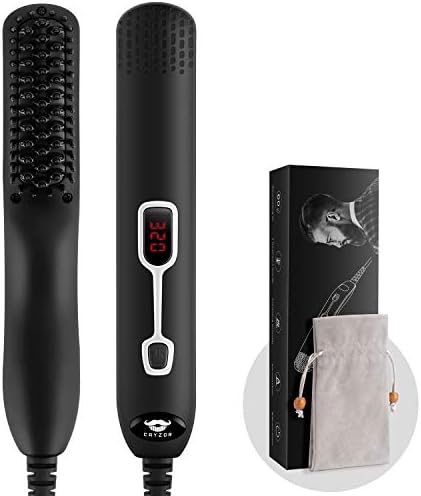 Beard Straightener Comb for Men - Upgraded Professional Electric Mens Beard Straightening Heated Brush Portable Anti-Scald 5 Adjustable Temperatures & LCD Display with Carrying Bag
