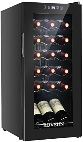 ROVSUN 18 Bottle Wine Fridge, Freestanding Compressor Wine Cooler Refrigerator, Beverage Wine Chiller with Digital Temperature Control & Double-layer Glass Door for Red White Wine, Champagne, Beer