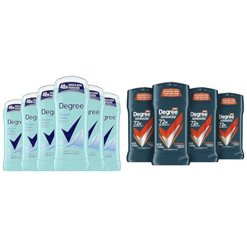 Degree Advanced Antiperspirant Deodorant Shower Clean, 48-Hour Sweat & Men Antiperspirant Deodorant Adventure 4 Count For Freshness and Odor Protection Deodorant for Men 2.7 oz, Woodsy, Stick