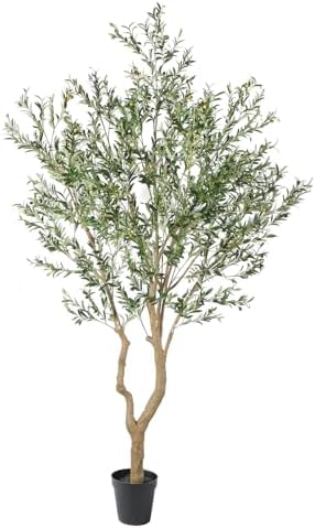 Tall Faux Olive Tree,10ft(120in) Realistic Potted Silk Artificial Olive Tree, Fake Olive Trees Indoor with Green Leaves and Big Fruits for Home Office Living Room Stairs Patio Decor.