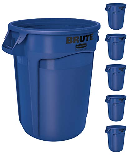 Rubbermaid Commercial Products BRUTE 32G Blue Vented Trash Container, for Landscapers/Construction Sites/Restaurants/Back of House/Offices/Warehouses/Commercial Environments, Pack of 6
