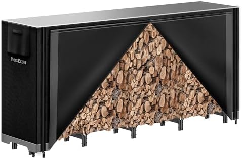 8ft Firewood Rack Outdoor with Cover, Heavy Duty Wood Racks Outdoor for Firewood, Indoor Firewood Storage Log Rack with Cover Wood Holder Set Black