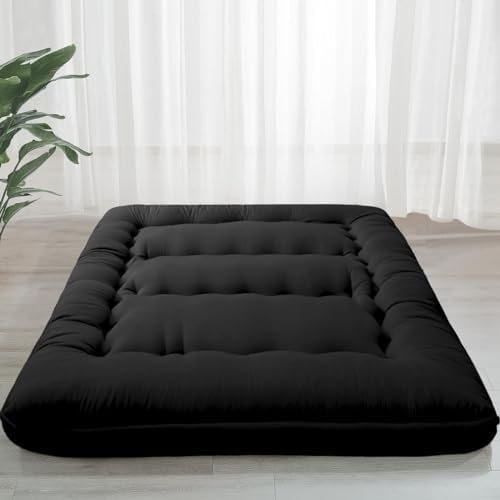 MAXYOYO 6" Thick Japanese Floor Mattress Futon Mattress, Foldable Tatami Pad for Adults, Roll Up Floor Bed for Guest Room Bedroom RV, Black, Twin