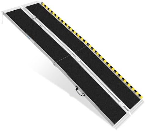 8FT Portable Wheelchair Ramp, Non-Slip Aluminum Folding Handicap Ramp, 600 LBS Capacity Door Threshold Ramps for Home Steps, Scooter Ramp for Car, Doorways, Curbs, Stairs, Cart, Wheel Chair Steps