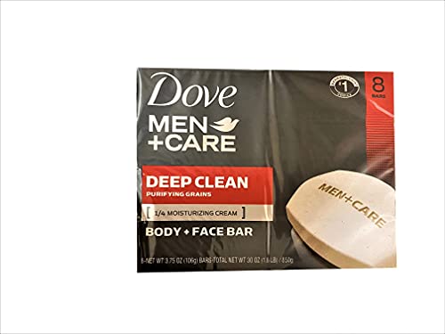 Dove Men + Care Body and Face Bar, Deep Clean, 4 Ounce, 8 Count (2 Pack) TOTAL OF 16 BARS ,