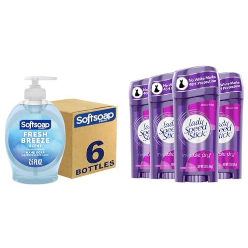 Softsoap Hand Soap Fresh Breeze Pack of 6 + Lady Speed Stick Antiperspirant Deodorant Shower Fresh Pack of 4