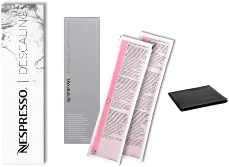Nespresso Descaling Kit Solution, Fits all Models, 2 Packets, Descaling Solution for All Models, Includes Cleaning Cloth, Clear