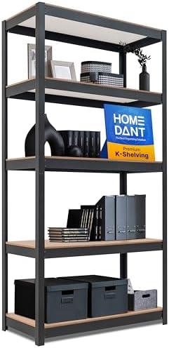 HOMEDANT House Black 5-Tier Laminated Metal Shelving Unit Adjustable Storage Utility Rack Heavy Duty Shelves Organization Shelf Kitchen Garage Pantry Closet 1Pack