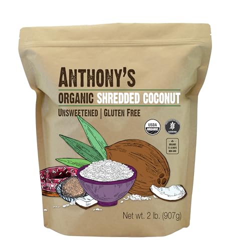 Anthony's Organic Shredded Coconut, 2 lb, Unsweetened, Gluten Free, Non GMO, Vegan, Keto Friendly
