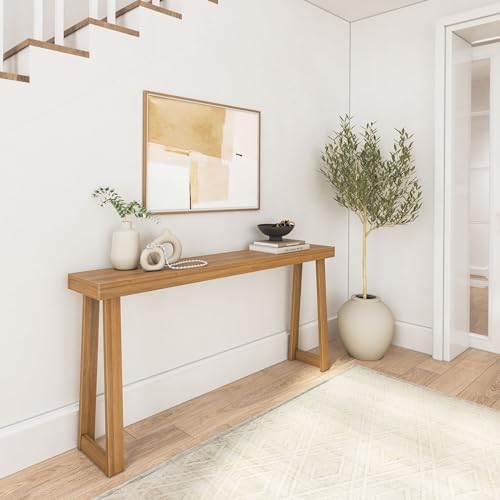 Plank+Beam Solid Wood Console Table, 66 Inch, Sofa Table, Narrow Entryway Table for Hallway, Behind The Couch, Living Room, Foyer, Easy Assembly, Pecan