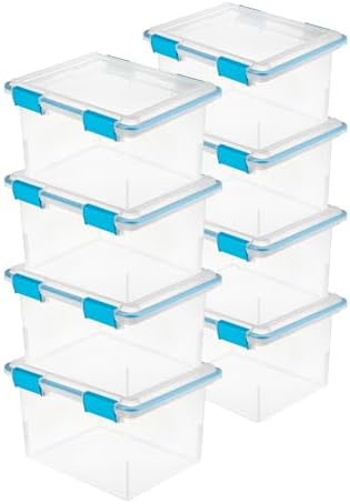 Sterilite 8-Pack Gasket Box, Weather-Resistant Storage Bins with Latching Lids, 32 Quart - Heavy-Duty Organizing Containers for Closet, Bathroom, and Office