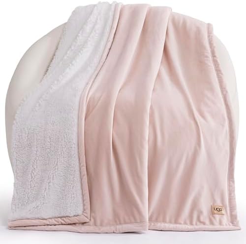 UGG Bliss Throw Blanket Plush Soft Fleece Fluffy Blankets for Bed or Couch Oversized Warm Reversible Machine Washable Medium Weight Home Decor Giftable Throw, 50-inch x 70-inch, Quartz Pink