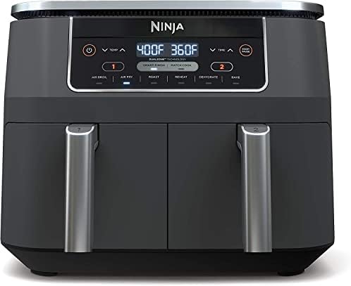 Ninja DZ201BK Foodi 6-in-1 2-Basket Air Fryer with DualZone Technology, 8-Quart Capacity (Black Stainless) (Renewed)