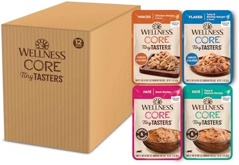 Wellness CORE Tiny Tasters Adult Wet Cat Food, Natural, Protein-Rich, Grain Free, 1.75-Ounce Pouch, 12 Pack, (Seafood & Poultry Variety Pack)