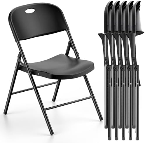 Nazhura 350 Weight Limit Heavy Duty Plastic Folding Chair with Reinfoced Steel Frame for Indoor and Outdoor, Wedding, Party, Restaurant, Meeting Room, Patio and Garden (Black, 6 Pack)
